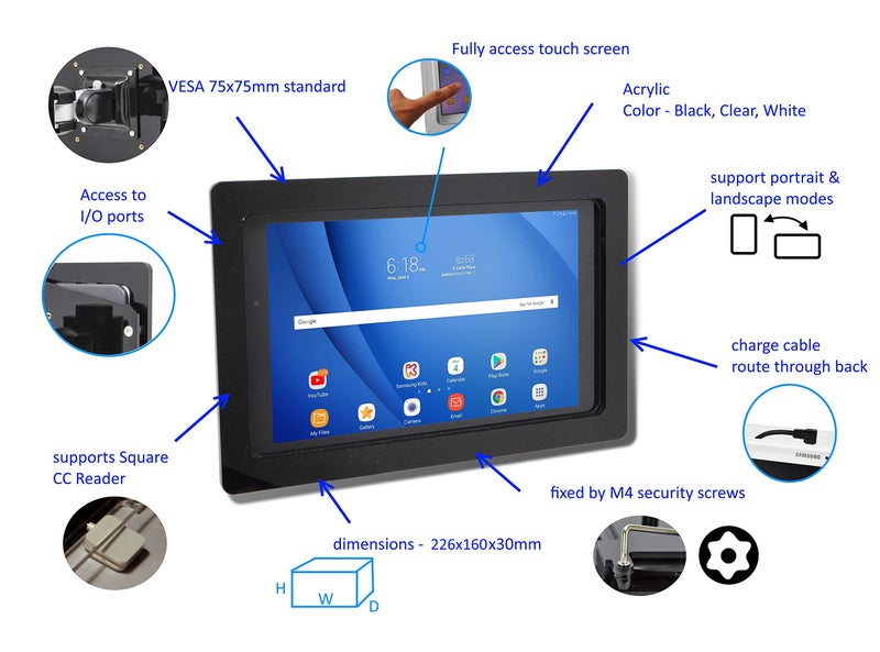 TABcare Security Anti-Theft Acrylic VESA Enclosure for Samsung Galaxy TAB A 10.1 2019 SM-T510 with Wall Mount Kit (Black, TAB A 10.1 2019) - Image 3